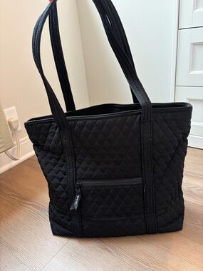 Vera Bradley Quilted Black Tote with Front Zip Pocket
